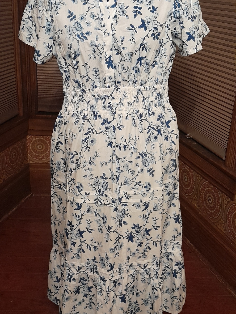 French Connection Blue Floral Short Sleeve Maxi Dress